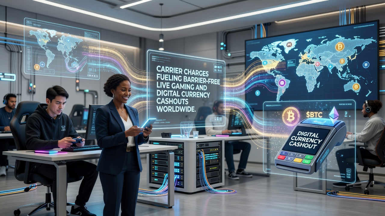 Cryptocurrency wallet interfaces connected to gaming platforms showing instant cashout flows from carrier-charged deposits