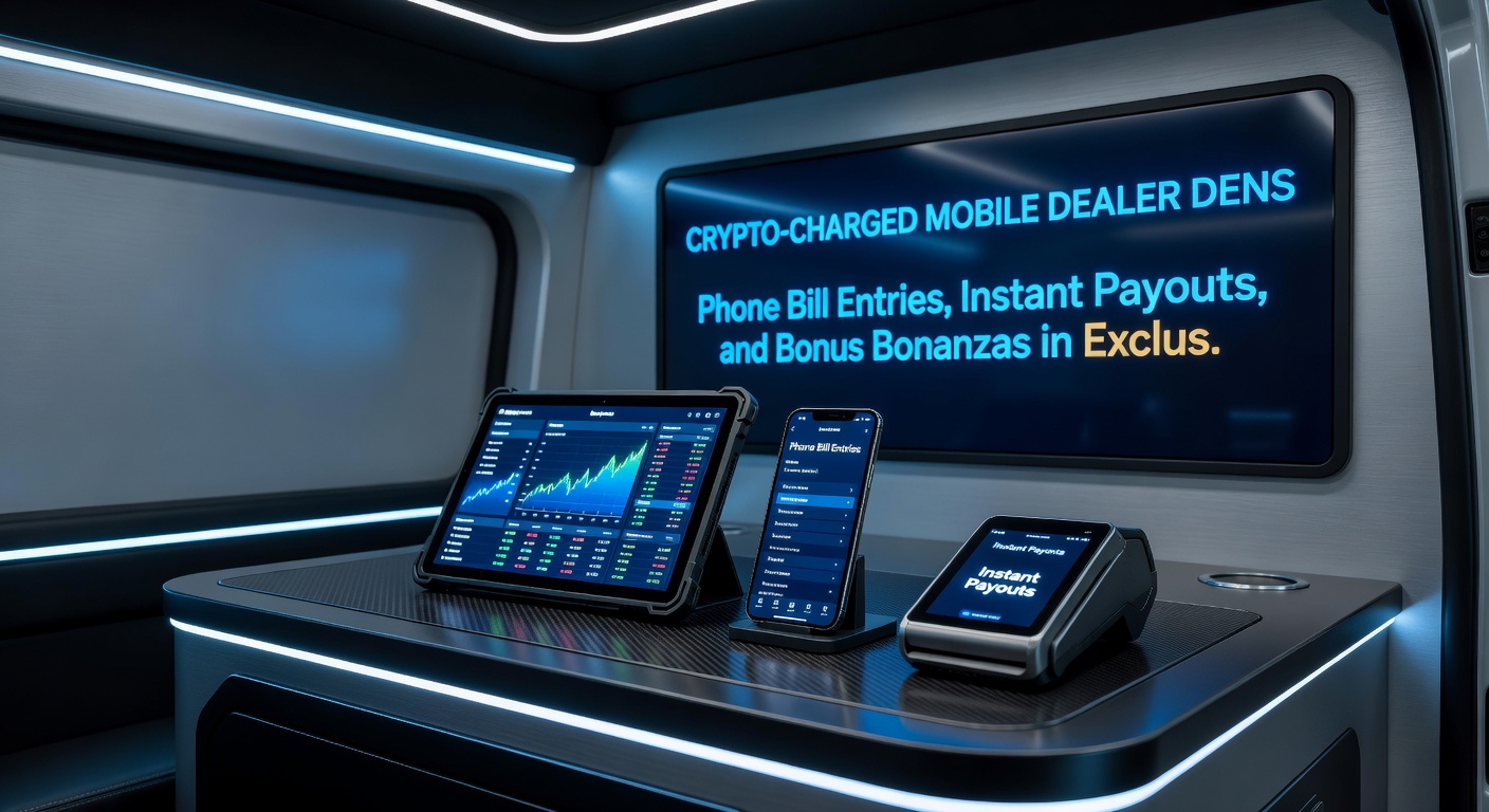 Dynamic graphic of a smartphone exploding with crypto coins, bonus multipliers stacking high beside a live dealer roulette wheel in a neon-lit offshore casino backdrop