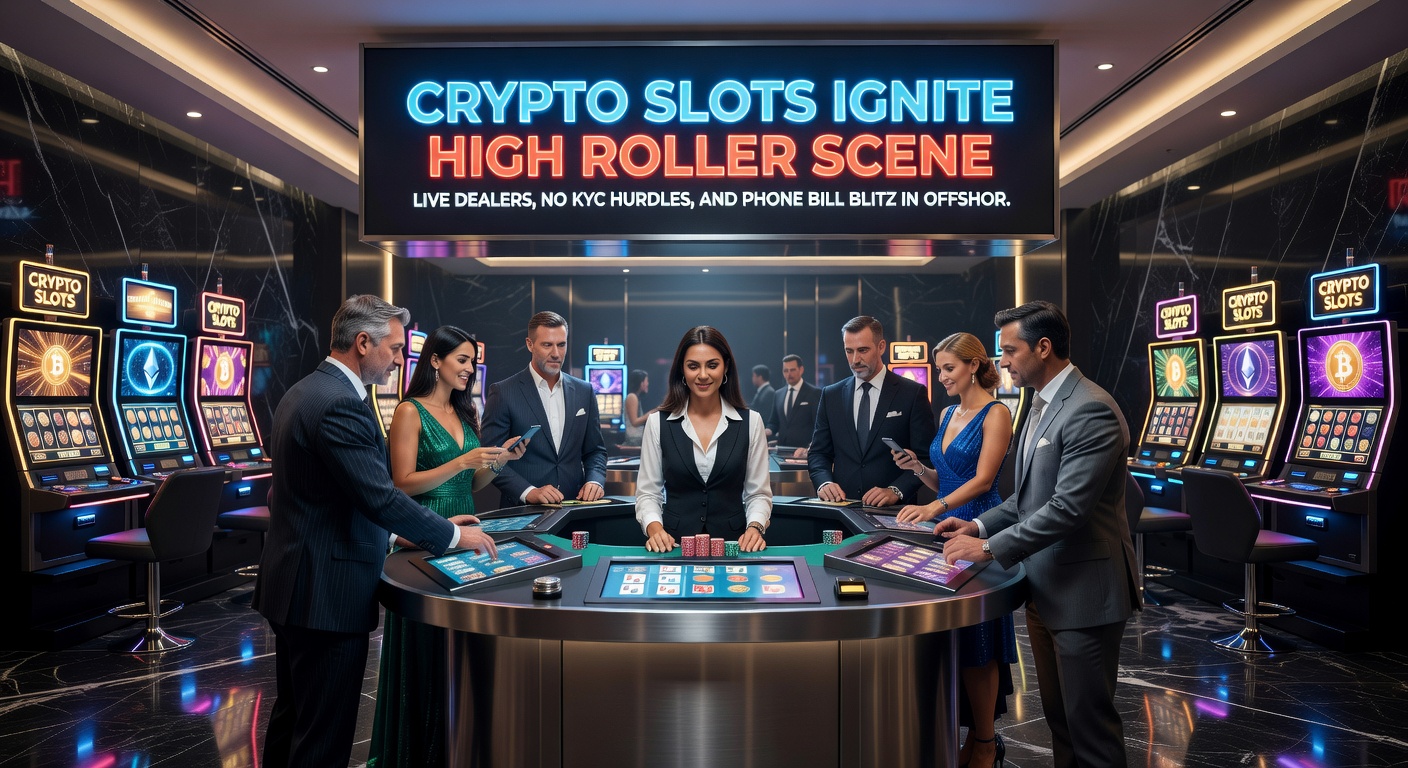 Close-up of a live dealer at a crypto slot table, interacting with high-stake players via chat, surrounded by digital slot reels and cryptocurrency symbols