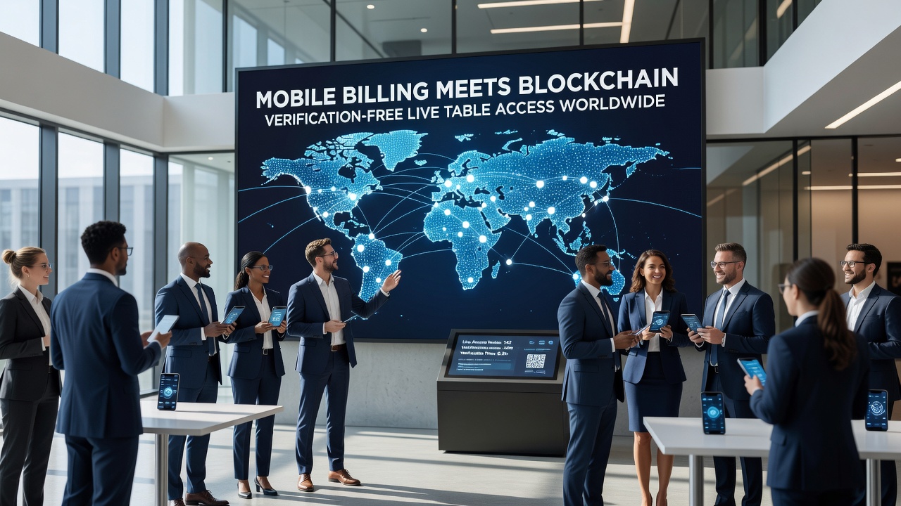 Live dealer tables accessed via mobile billing and blockchain