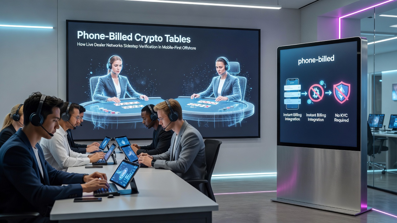 Crypto wallet integration screen for live dealer tables using phone billing
