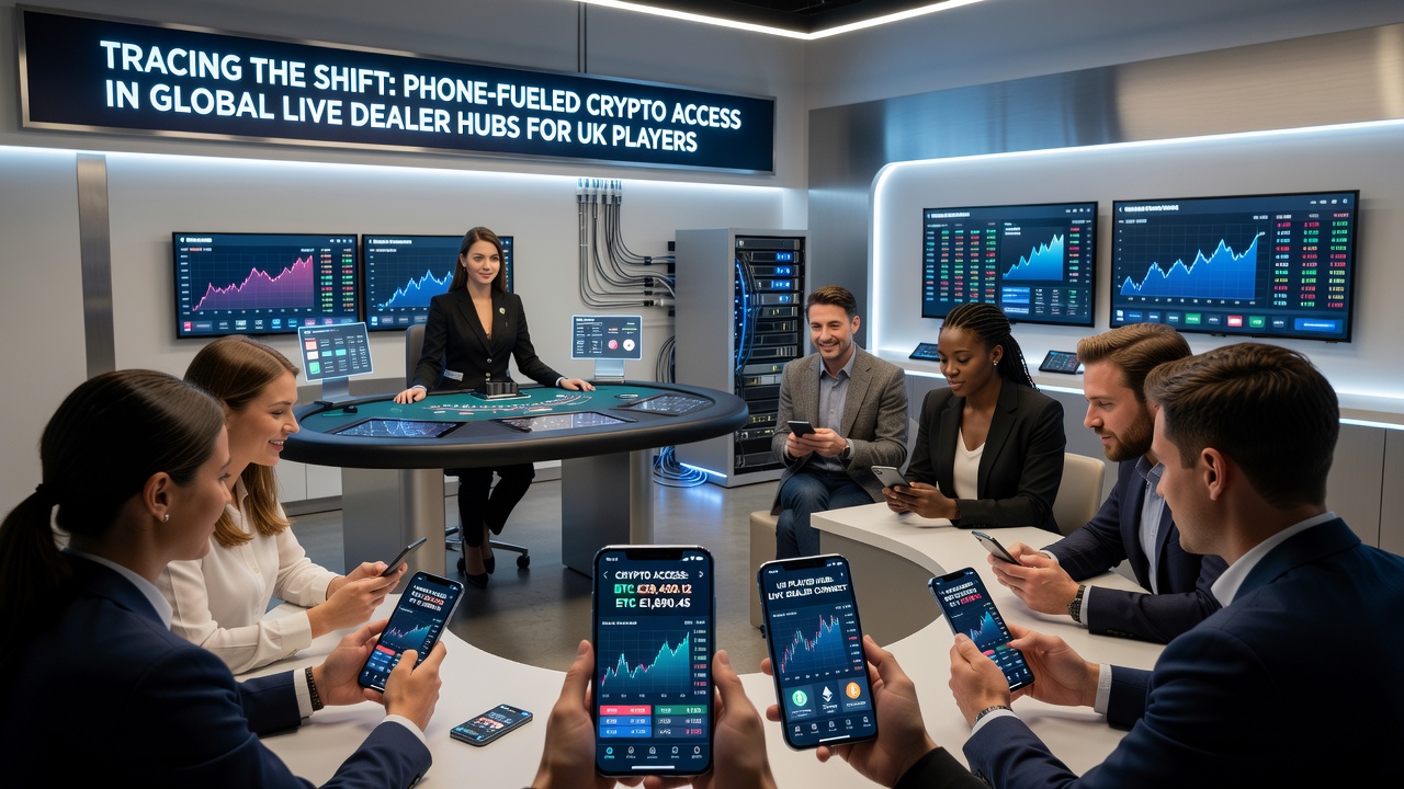 International live dealer studio with real-time crypto payment overlays and mobile user interfaces