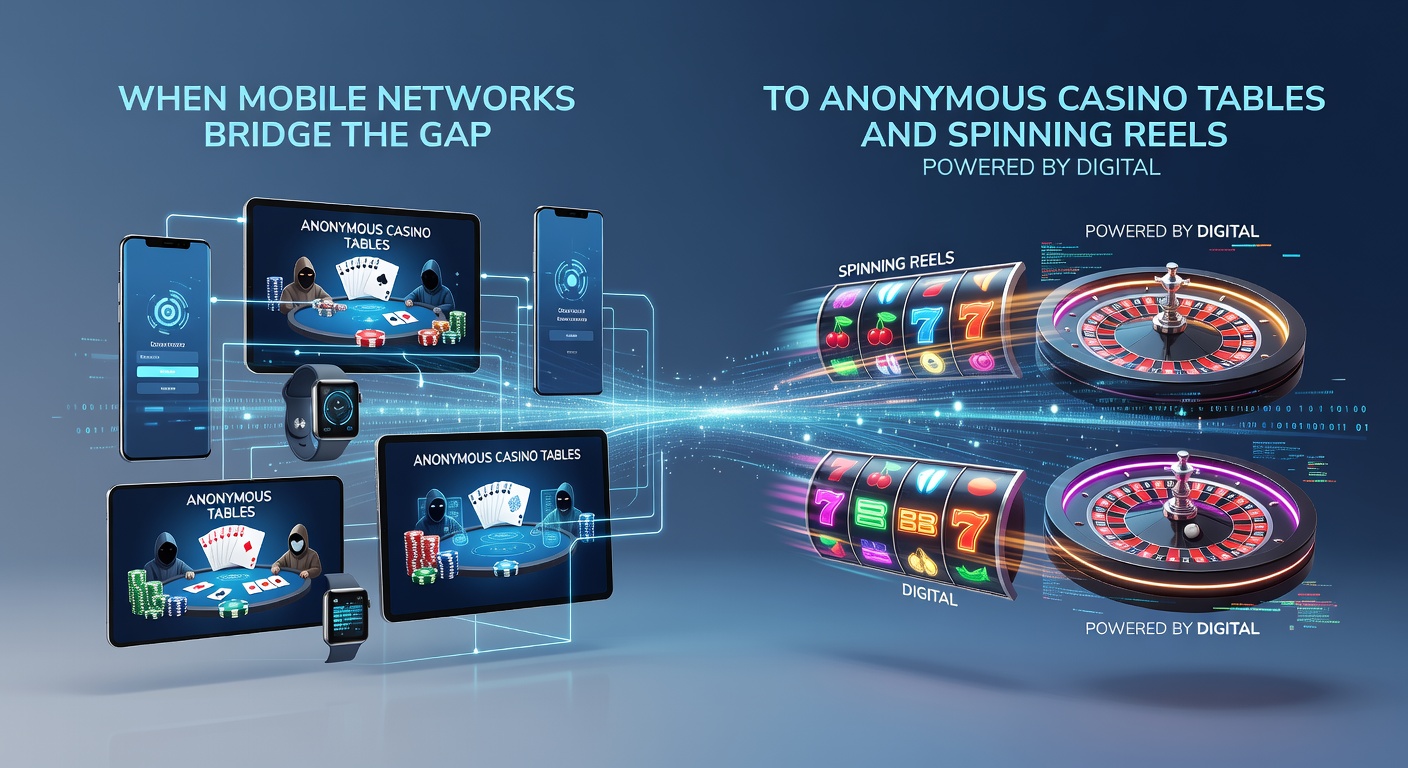 Abstract visualization of encrypted data streams between mobile towers and virtual casino tables with spinning reels